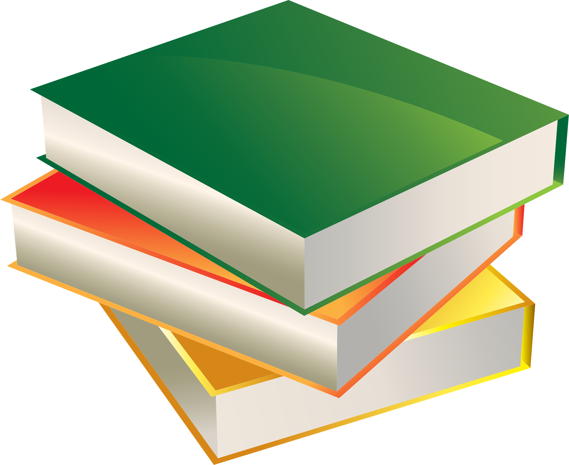 A 3D icon style illustration of three colourful hardcover books stacked on top of each other