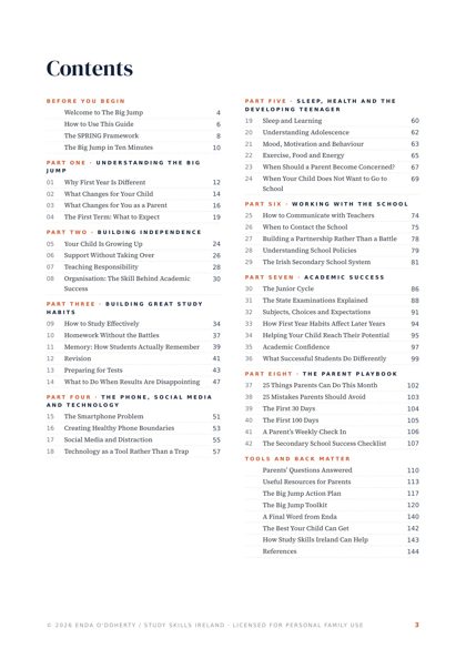 Sample page from The Big Jump: Contents: 42 chapters in eight parts