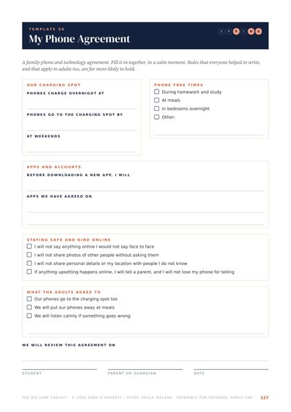 Sample page from The Big Jump: Template: the family phone agreement